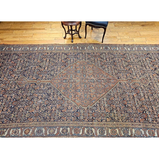 19th Century Persian Farahan Gallery Rug, Hand-Knotted Wool, Herati Geometric Pattern, Navy & ivory, 7x19 For Sale - Image 10 of 18