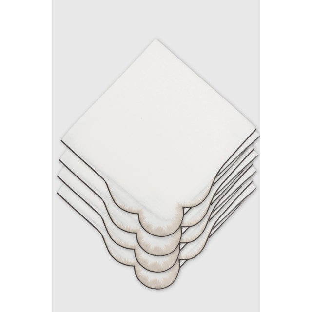 VALVER White/Beige Embroidered Linen Napkin from Los Encajeros For Sale - Image 4 of 4
