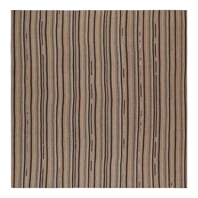 1950s Vintage Persian Kilim in Beige-Brown Stripes by Rug & Kilim For Sale