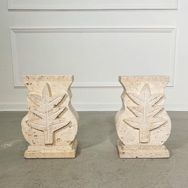 Mid-Century Modern Travertine Palm Leaf Pedestal Bases - A Pair For Sale - Image 3 of 8
