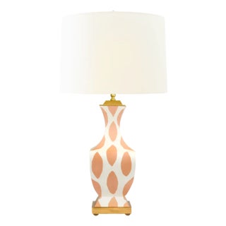 Matthew Izzo Home Gina Handpainted Ikat Pattern Metal Tole Table Lamp With Cream Silk Shade For Sale