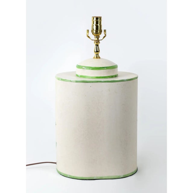Mid-20th Century Chinese-Style Hand-Painted Ceramic Tea Canister Table Lamps - a Pair For Sale - Image 9 of 13
