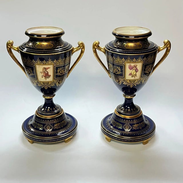 Ceramic Large 19th Century Royal Vienna Porcelain Handled Vases - A Pair For Sale - Image 7 of 12