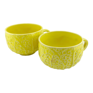 2 Vintage Portuguese Lettuceware Cups – Yellow Majolica Cabbageware, Portugal
