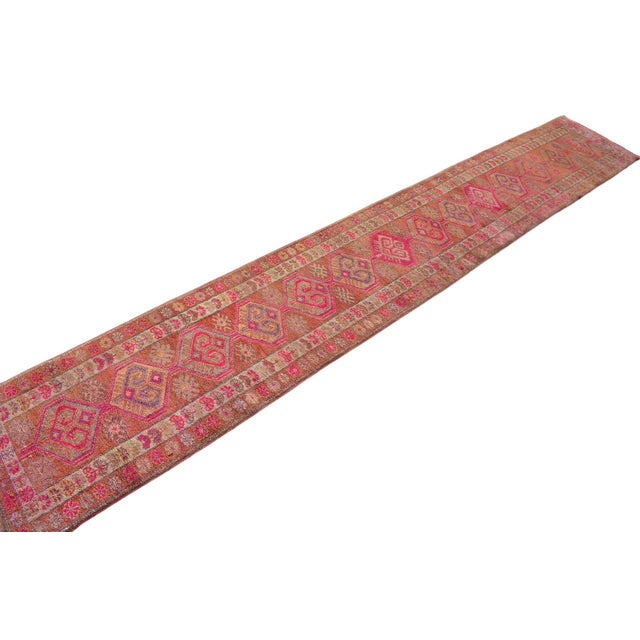 Hand-Knotted Turkish Runner Rug. Extra Long Hallway Rug Stair Runner - 2′7″ × 16′ For Sale - Image 9 of 15