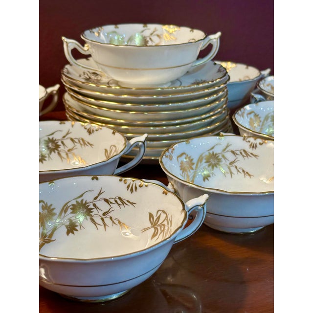 1960s Royal Crown Derby “Marquis” Pattern A1222 Bone China Cream Soup Bowls & Underplates, Set of 10 For Sale - Image 10 of 12