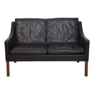 Model 2208 2-Seater Sofa in Black Leather by Børge Mogensen, 1990s For Sale