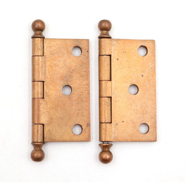 Pair of Vintage 2 X 2 In. Brass Cabinet Door Hinges For Sale - Image 4 of 4