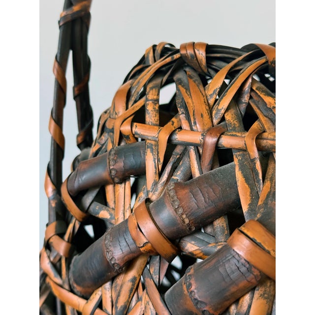 Antique Japanese Smoked Bamboo Basket Ikebana Mingei For Sale - Image 13 of 18