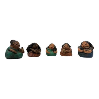 Vintage Mexican Folk Art "Las Gorditas" Terracotta Clay Figures - Set of 5 (5" Tall) For Sale
