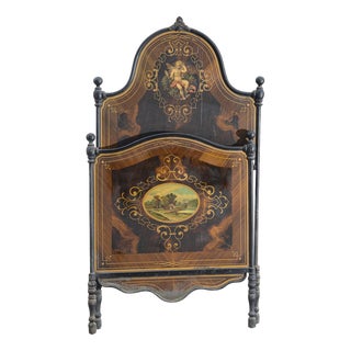 Single Bed in Wrought Iron and Sheet Metal with Putto and Landscape, Italy For Sale
