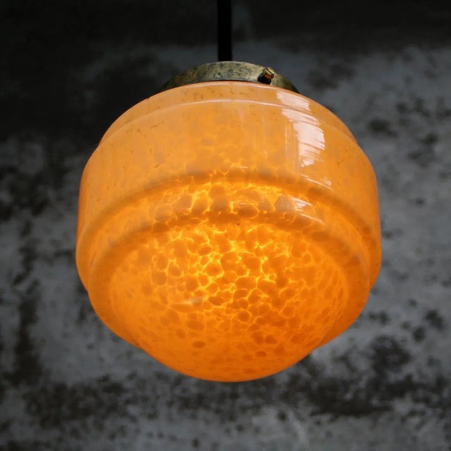 French Clichy Yellow Glass Pendant Lamp For Sale - Image 6 of 7