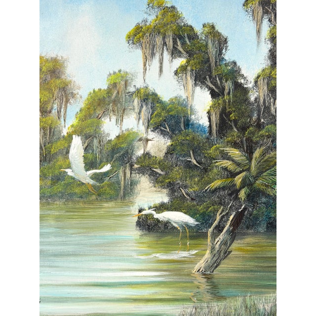 Mid-Century Modern Joseph Gibbs Florida Highwaymen Wetland Heron Painting, Oil on Canvas, C. 1970s For Sale - Image 3 of 18
