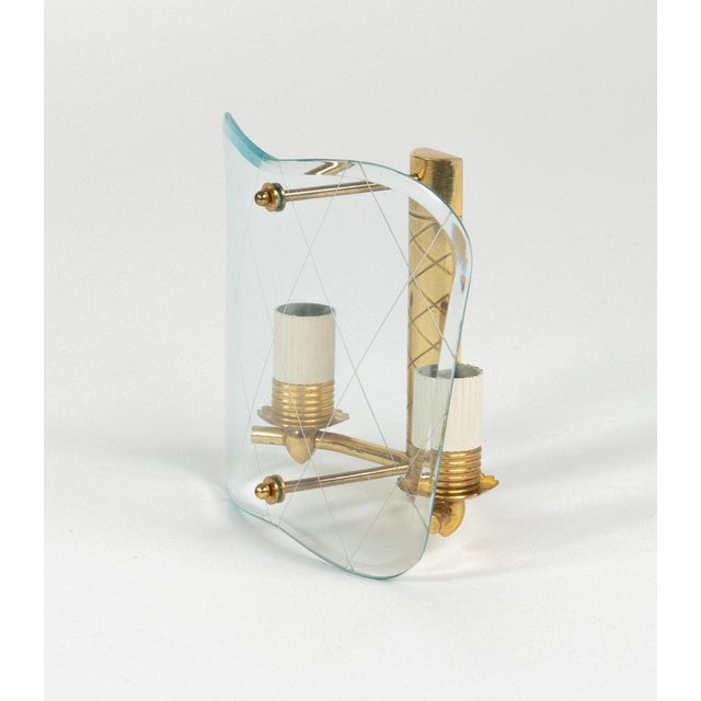 Mid-Century Brass & Curved Glass Sconces in the style of FontanaArte, Italy, 1950s, Set of 3 For Sale - Image 17 of 18