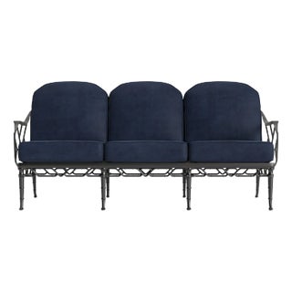 Brown Jordan Calcutta Sofa, Textured Pewter frame with Fusion Neptune fabric For Sale