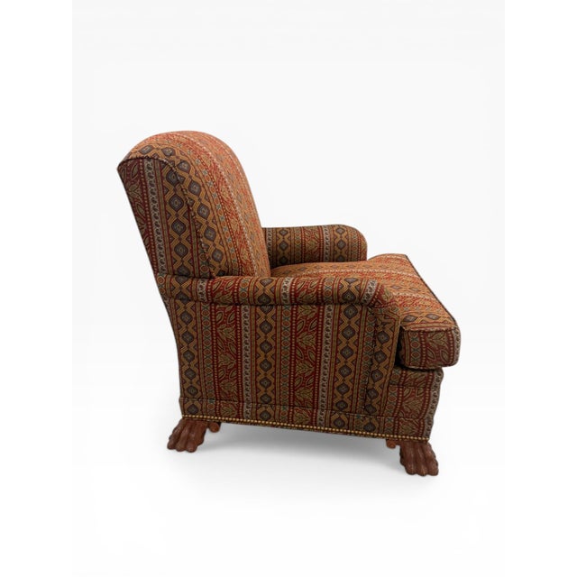 Late 20th Century Kindel Upholstered Lounge Chair With Carved Paw Feet – Traditional Accent Chair For Sale In Boston - Image 6 of 16