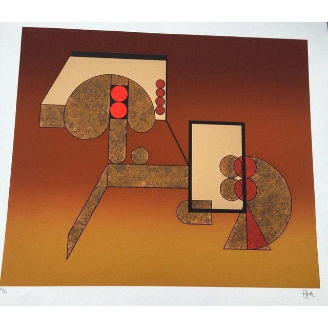 Felguérez Barra Manuel, Abstraction Gold Embossing 32/50 Forms, 1970s, Lithograph For Sale - Image 6 of 13