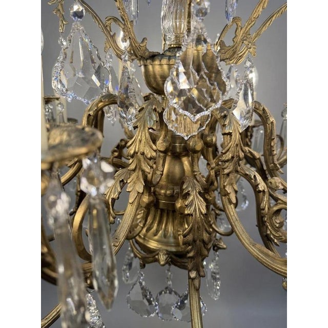 French Brass and Crystal 16 Light Chandelier For Sale - Image 6 of 8