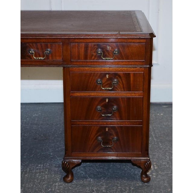 Animal Skin Burgundy Embossed Leather Top Twin Pedestal Desk from Globe Wernicke For Sale - Image 7 of 18