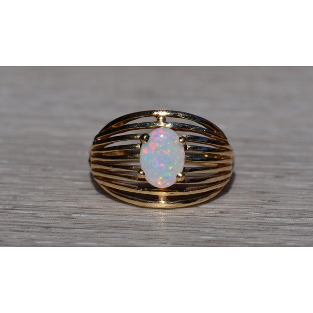 Gold The Braselton: Ladies Vintage 14K Yellow Gold Australian Opal Cocktail Ring For Sale - Image 8 of 10
