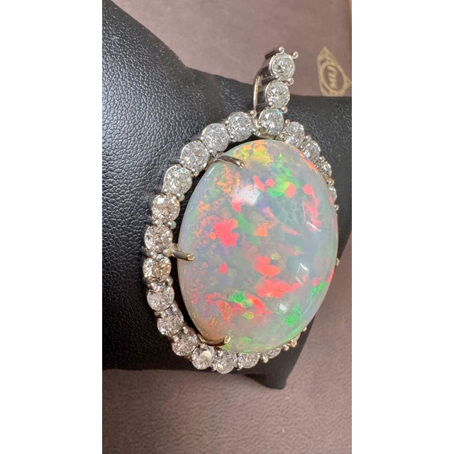 52 Carat Oval Ethiopian Opal & Diamond Pendant 14 Karat White Gold Necklace For Sale - Image 14 of 18