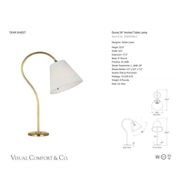 Amber Lewis by Visual Comfort Signature Dume 24" Arched Table Lamp in Hand-Rubbed Antique Brass with Linen Shade Designer:...