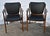 Thonet Walnut Arm Chairs Mid Century Modern Black Vinyl Pair Office For Sale - Image 10 of 11