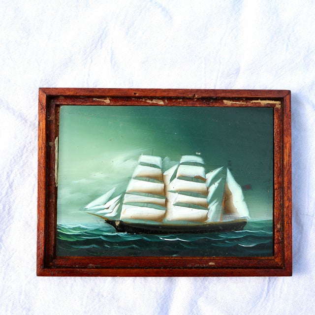 Early 20th Century Miniature Framed Reverse Glass Painting of a Clipper Ship For Sale - Image 4 of 16
