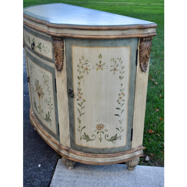 1990s Vintage Venetian Demilune Cabinet Painted Accent Chest Commode For Sale - Image 5 of 14
