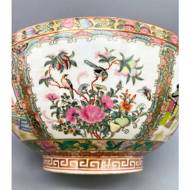 Large Vintage Rose Medallion-Style Decorative Bowl – Hand-Painted Chinese Porcelain – 20th Century Export For Sale - Image 11 of 17
