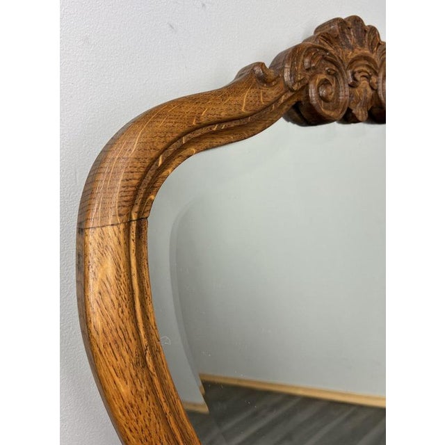 Vintage French Wall Mirror with Ornate Carved Oak Frame For Sale - Image 4 of 8