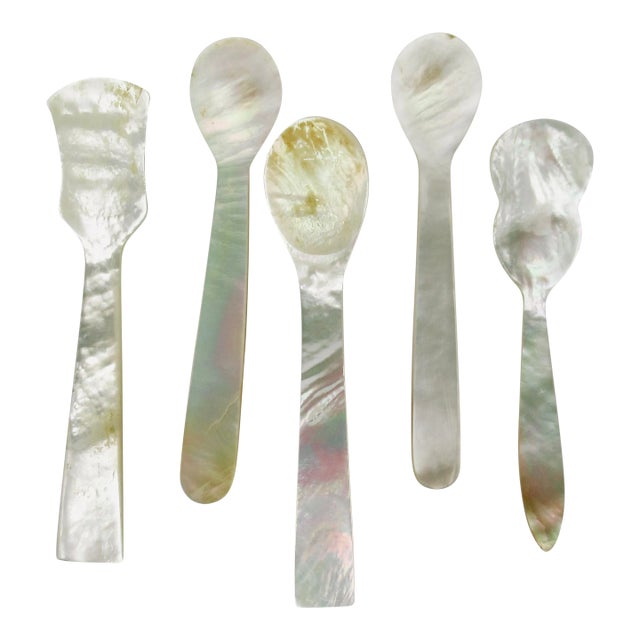Vintage Mother of Pearl Varied Caviar Serving Spoons -Set of 5 For Sale