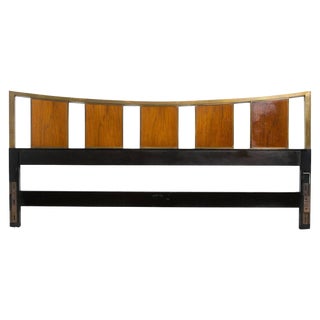 1960s Mid-Century Modern Probber Walnut and Brass King Size Headboard For Sale