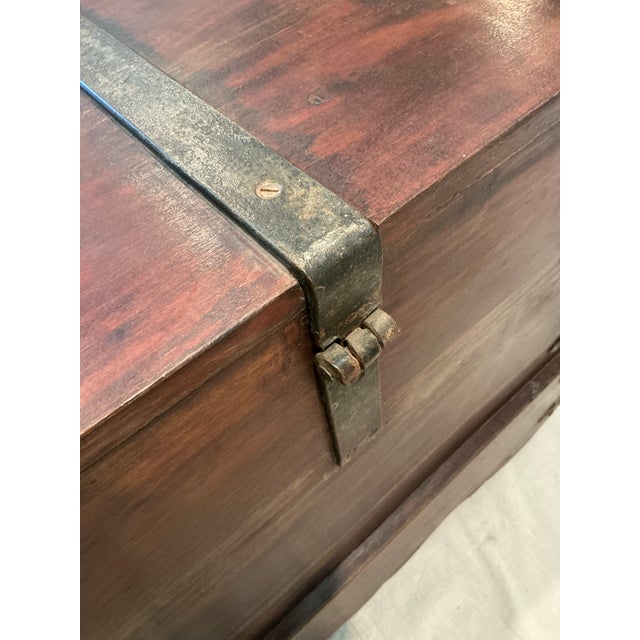 Wood Spanish Colonial Mission Style Wood Chest Trunk W Drawer Iron Strap Hinges For Sale - Image 7 of 9