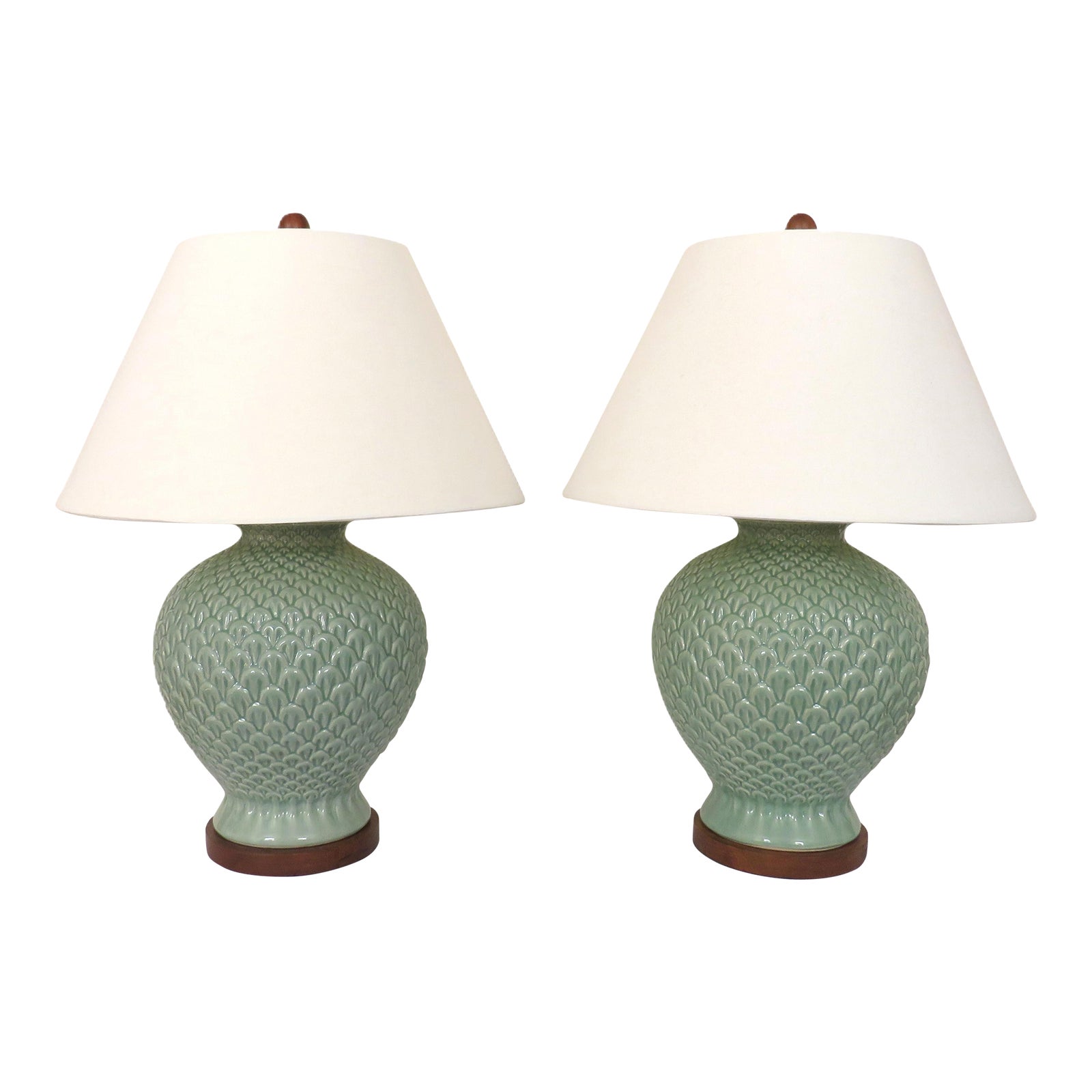 Pair of Ralph Lauren Designer Pineapple Table Lamps in Green | Chairish