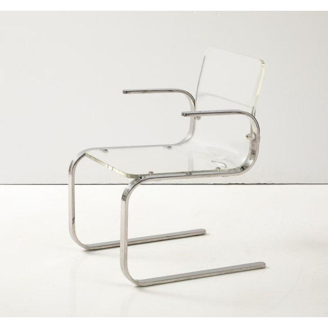 Charles Hollis Jones Mid Century Modern Lucite and Chrome Cantilever Armchair, C. 1970. For Sale - Image 4 of 6