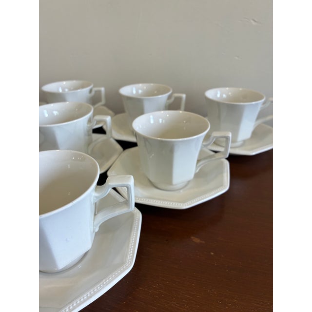Vintage Johnson Brothers Heritage White Ironstone Cups & Saucers — Set of 10 For Sale - Image 10 of 16