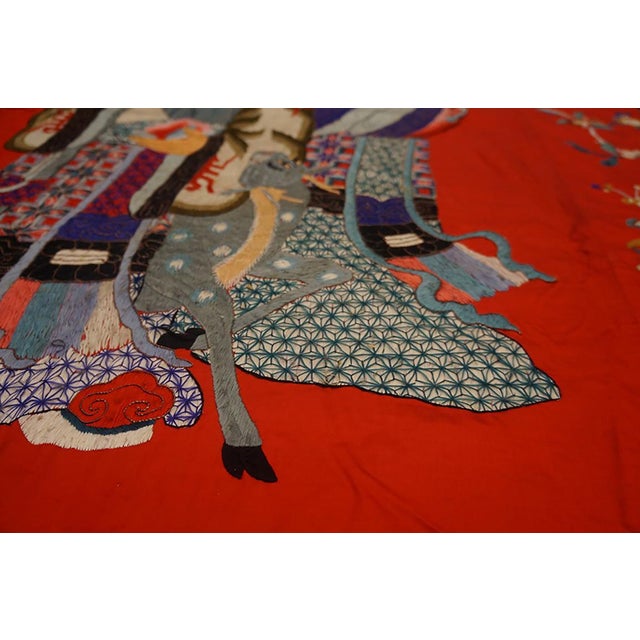 1900s Red Figural Antique Chinese Textile Rug 4' 3" X 7' 6" Flatweave Silk Carpet For Sale In New York - Image 6 of 6
