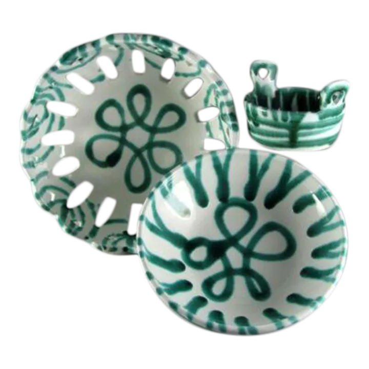 Austria Gmundner Keramik Dizzy Green Flamed Bowls - 3 Pieces