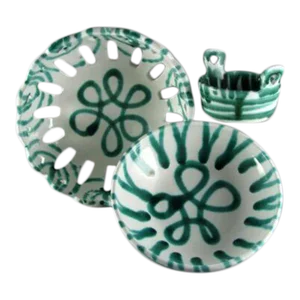Austria Gmundner Keramik Dizzy Green Flamed Bowls - 3 Pieces