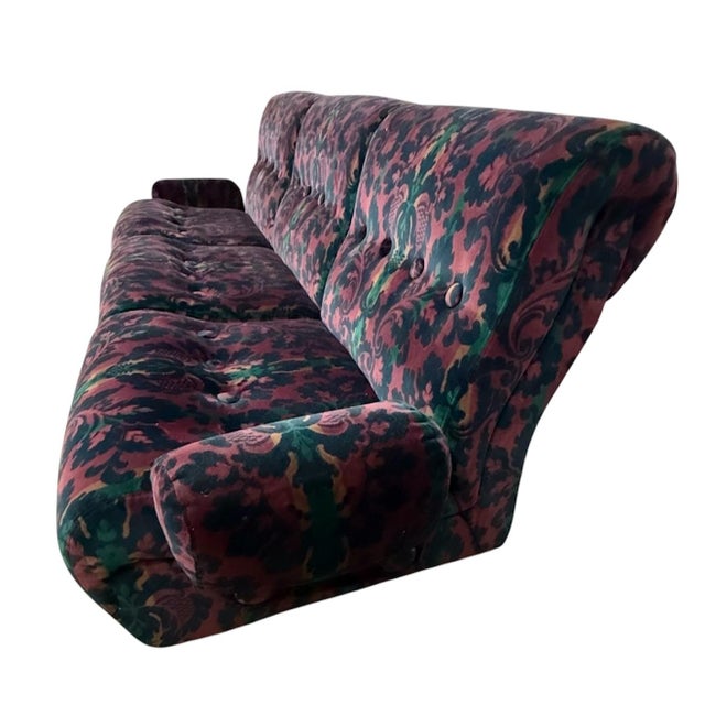 Set of Vintage Patterned Velvet Sofa and Two Coordinating Club Chairs For Sale - Image 4 of 14
