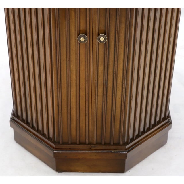 Brown Two Doors Compartment Cabinet Octagon Shape Side Occasional End Table Pedestal For Sale - Image 8 of 11