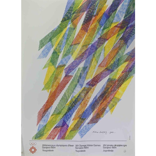 Vintage poster realized after Piero Dorazio in occasion of the Winter Olympic Games in Sarajevo in 1984. Offset print....