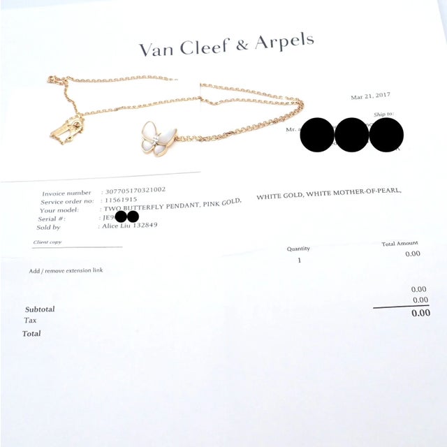 2010s Van Cleef & Arpels Rose Gold Diamond MoP Two Butterfly Pendant Necklace Cert For Sale - Image 5 of 11