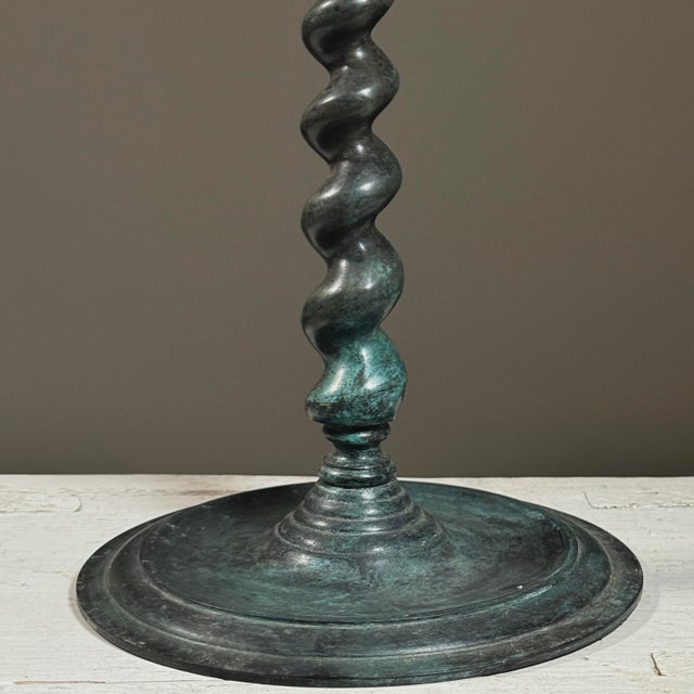 Pair of Large Vintage Verdigris Bronze Barley Twist Candelabras For Sale In Philadelphia - Image 6 of 11