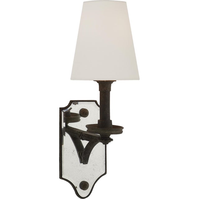 Verona Mirrored Sconce in Weathered Iron with Linen Shade Designer: Thomas O'Brien Finish: Weathered Iron Height: 16.5"...
