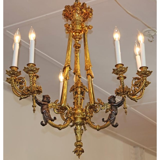 Bronze Late 19th Century French Belle Epoque Bronze Putti Cherub 9 Light Chandelier For Sale - Image 8 of 18