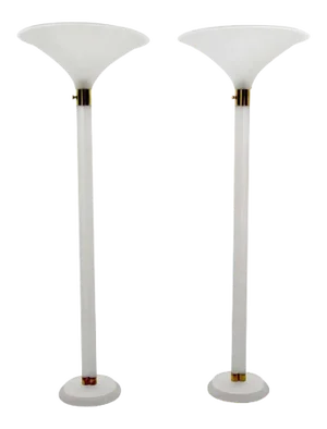 Sandblasted Lucite Torchere by Karl Springer - Pair