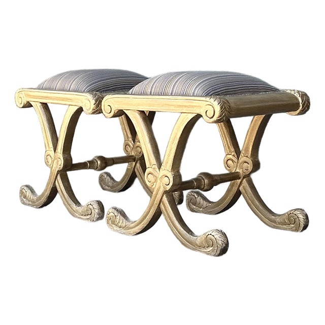 Vintage Gilt Tipped X Benches - A Pair For Sale