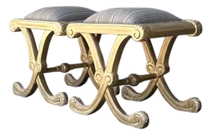 Vintage Gilt Tipped X Benches - A Pair